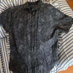 San Francisco Work Shirt Men’s Dark Blue Fish Pattern Slim Fit Button Up